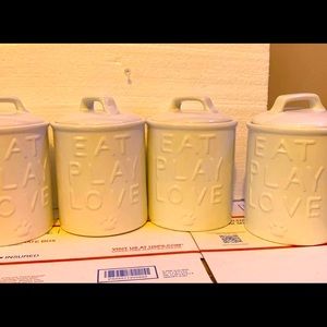 Lot of 4 Ceramic Pet Treat Canisters - White